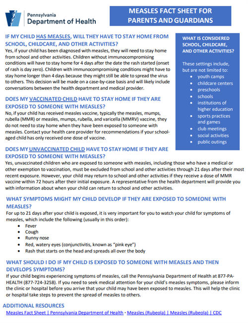 Measles Fact Sheet for Parents 2
